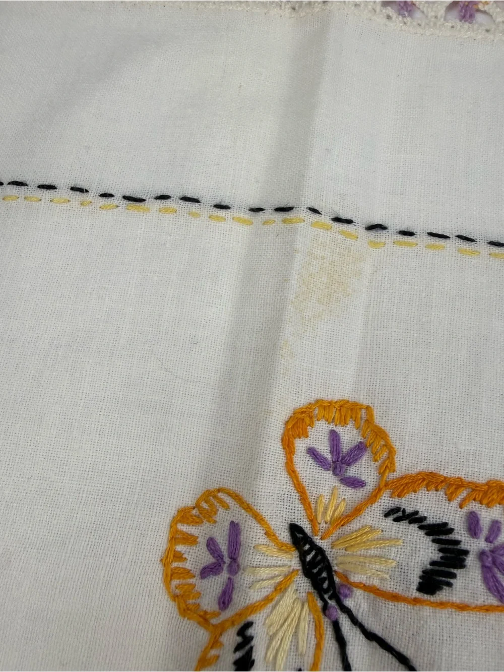 VTG Hand-Embroidered Dress Scarf and Doily Floral Butterfly SEE ALL.